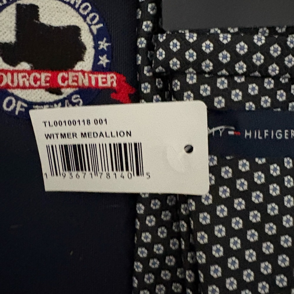 Tommy Hilfiger Navy and White Medallion Tie